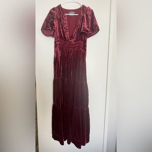 Anthropologie Sommerset Red Velvet Maxi Dress Size XS